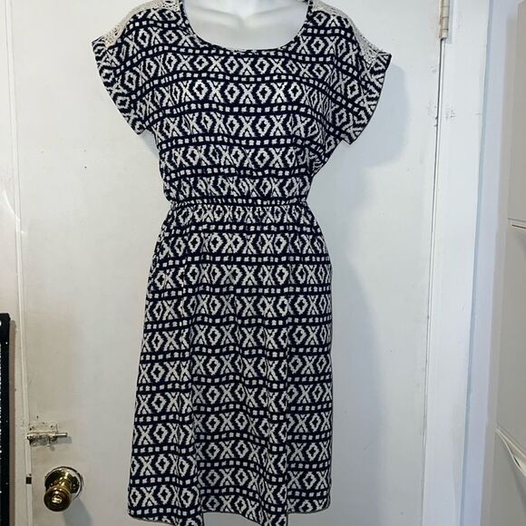 PAPERMOON STITCH FIX Navy Blue and White Geo Print Dress-S - Picture 1 of 9